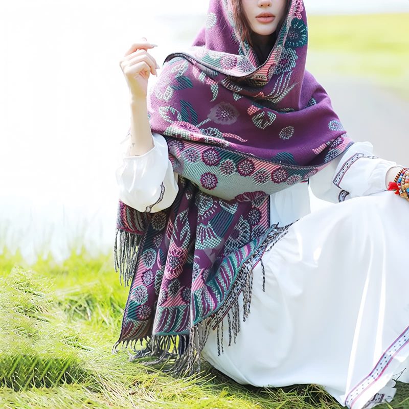 Tibetan Floral Leaves Pattern Shawl Tibetan Floral Leaves Pattern Shawl