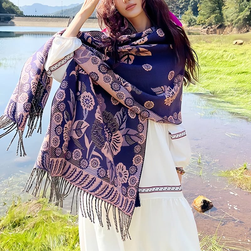 Tibetan Floral Leaves Pattern Shawl Tibetan Floral Leaves Pattern Shawl