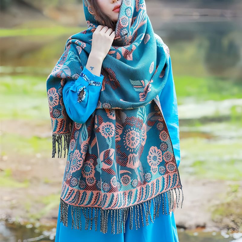 Tibetan Floral Leaves Pattern Shawl Tibetan Floral Leaves Pattern Shawl