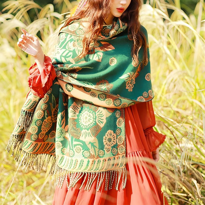 Tibetan Floral Leaves Pattern Shawl Tibetan Floral Leaves Pattern Shawl