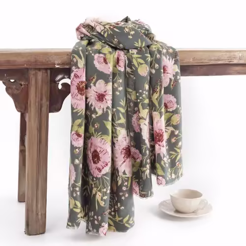 Tibetan Shawl Blooming Flowers Print Scarf Tibetan Shawl Blooming Flowers Print Scarf