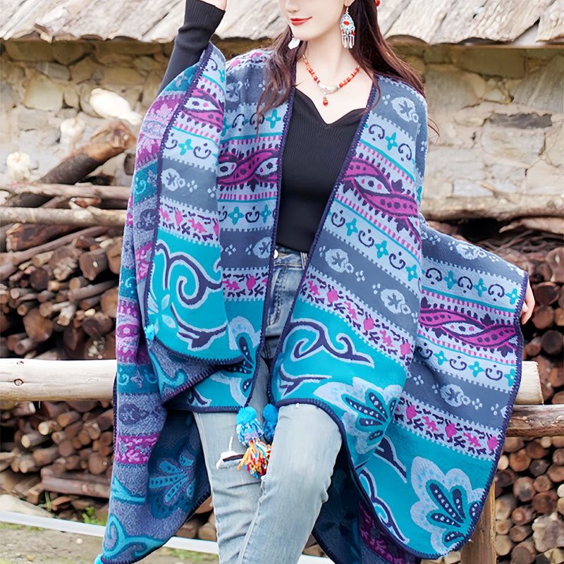 Tibetan Geometric Floral Design Shawl Tibetan Geometric Floral Design Shawl