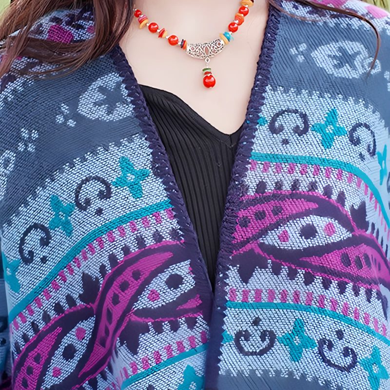 Tibetan Geometric Floral Design Shawl Tibetan Geometric Floral Design Shawl
