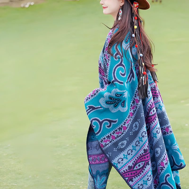 Tibetan Geometric Floral Design Shawl Tibetan Geometric Floral Design Shawl