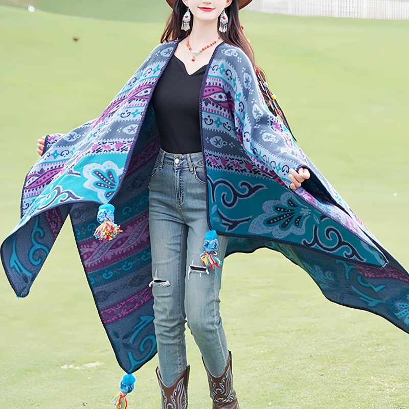 Tibetan Geometric Floral Design Shawl Tibetan Geometric Floral Design Shawl