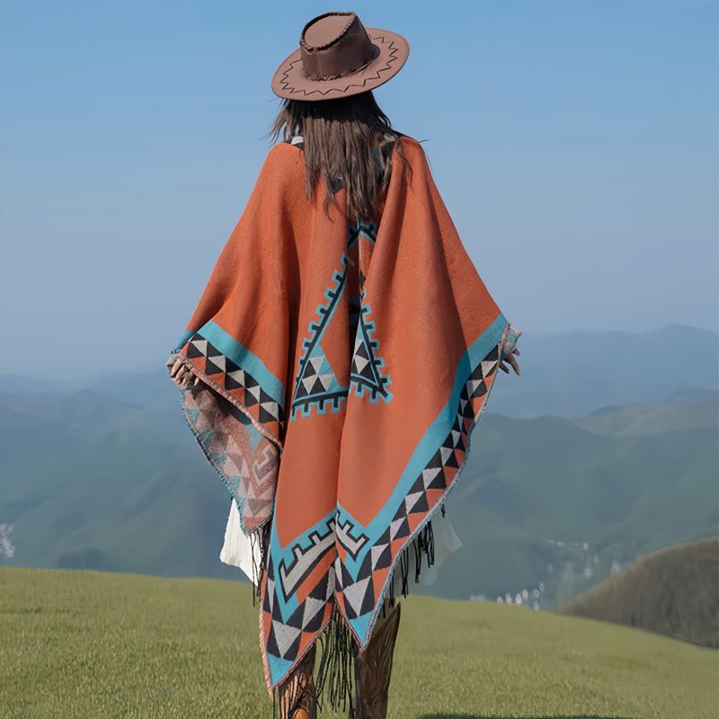 Tibetan Geometric Orange Shawl Tibetan Geometric Orange Shawl
