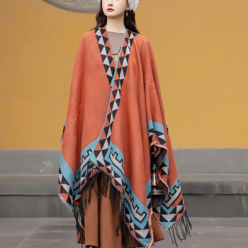 Tibetan Geometric Orange Shawl Tibetan Geometric Orange Shawl