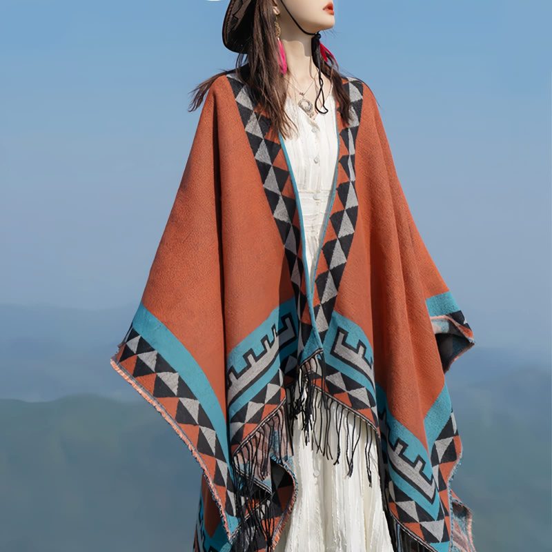 Tibetan Geometric Orange Shawl Tibetan Geometric Orange Shawl