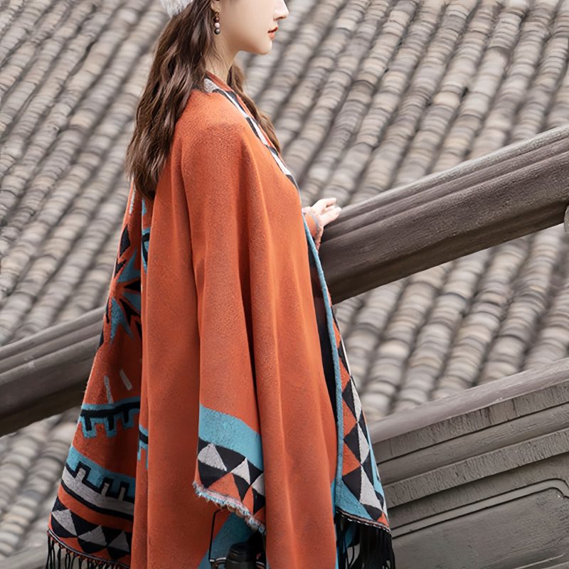 Tibetan Geometric Orange Shawl Tibetan Geometric Orange Shawl
