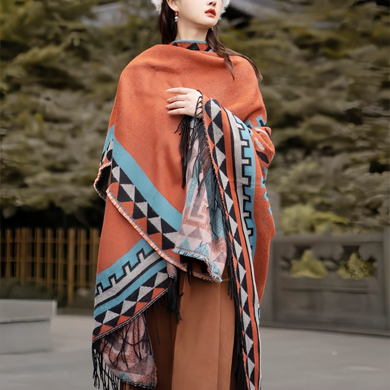 Tibetan Geometric Orange Shawl Tibetan Geometric Orange Shawl
