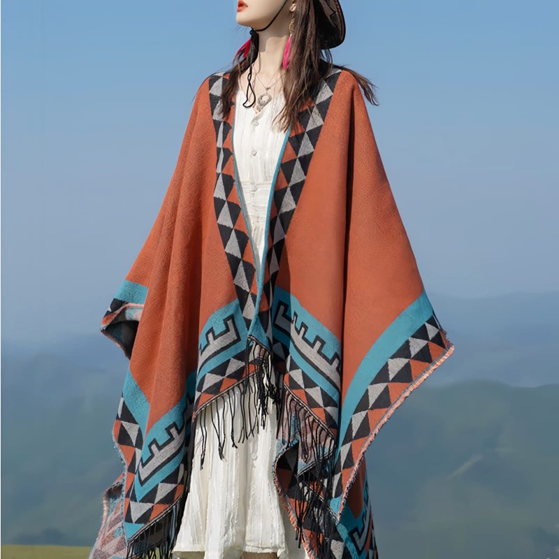 Tibetan Geometric Orange Shawl Tibetan Geometric Orange Shawl