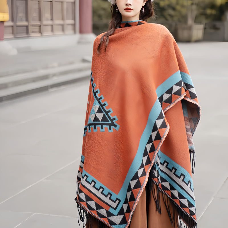 Tibetan Geometric Orange Shawl Tibetan Geometric Orange Shawl