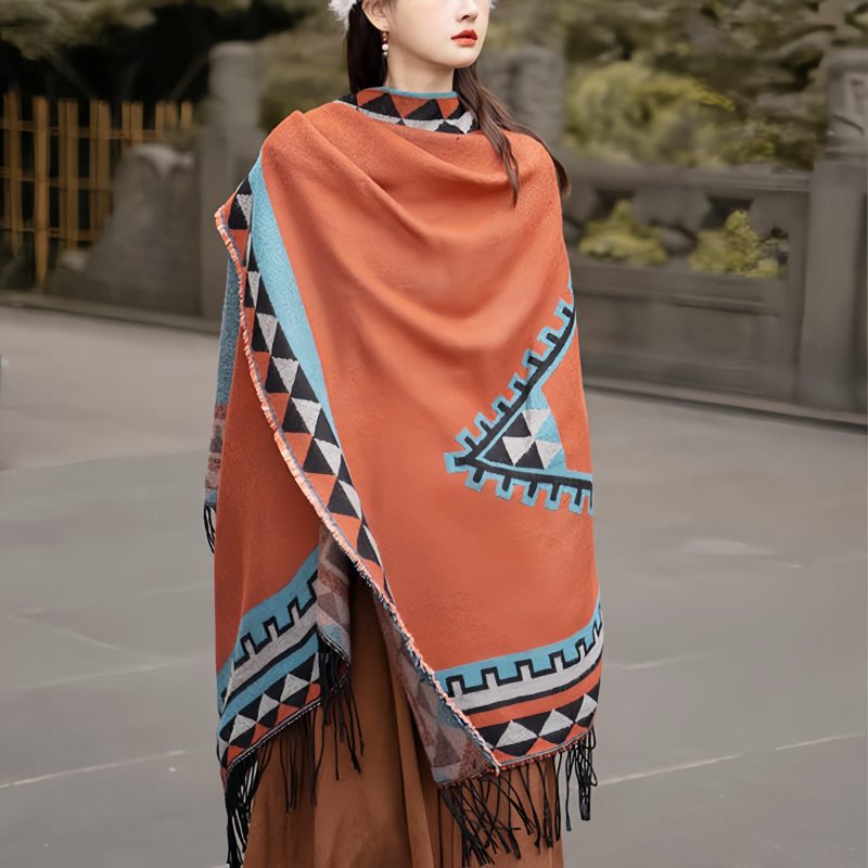 Tibetan Geometric Orange Shawl Tibetan Geometric Orange Shawl