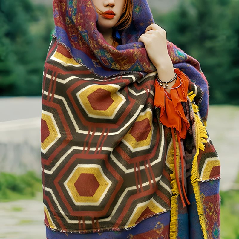 Tibetan Geometric Pattern Shawl Tibetan Geometric Pattern Shawl