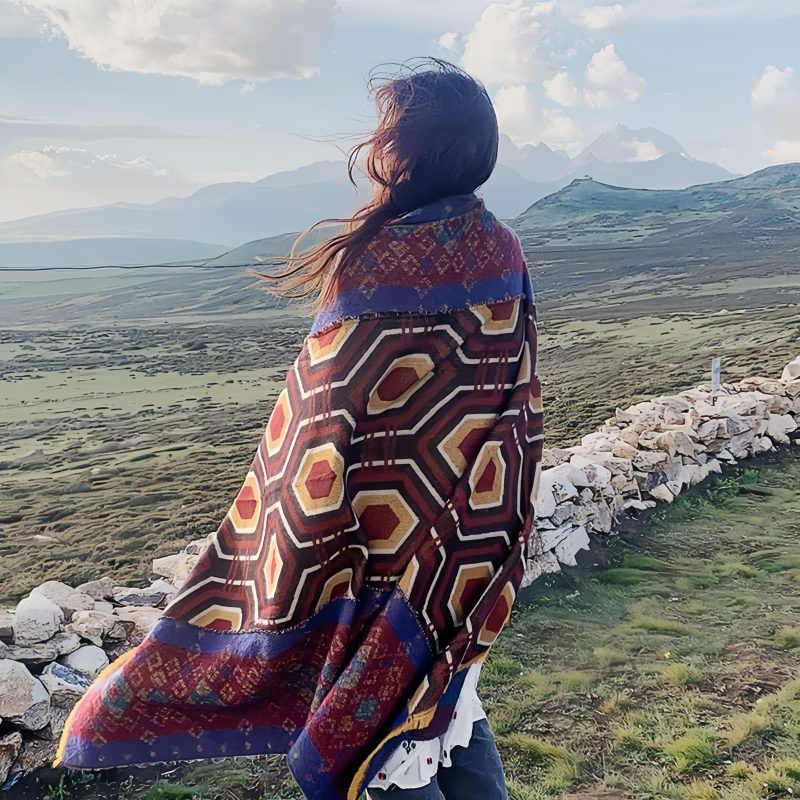 Tibetan Geometric Pattern Shawl Tibetan Geometric Pattern Shawl