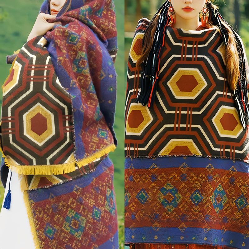 Tibetan Geometric Pattern Shawl Tibetan Geometric Pattern Shawl