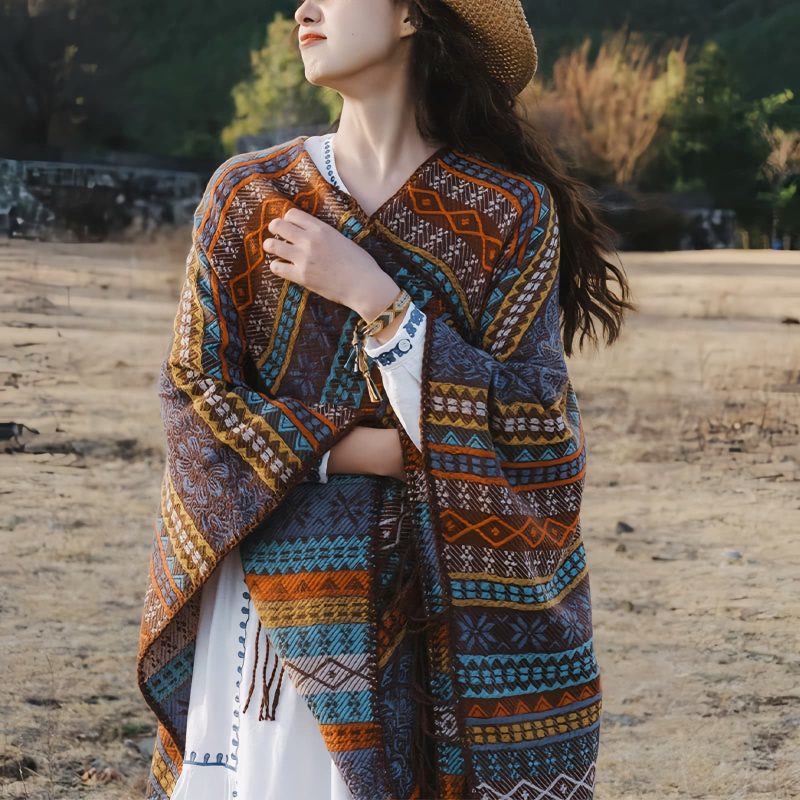 Tibetan Geometric Tassel Shawl Tibetan Geometric Tassel Shawl