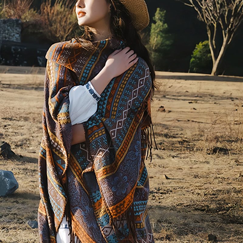 Tibetan Geometric Tassel Shawl Tibetan Geometric Tassel Shawl