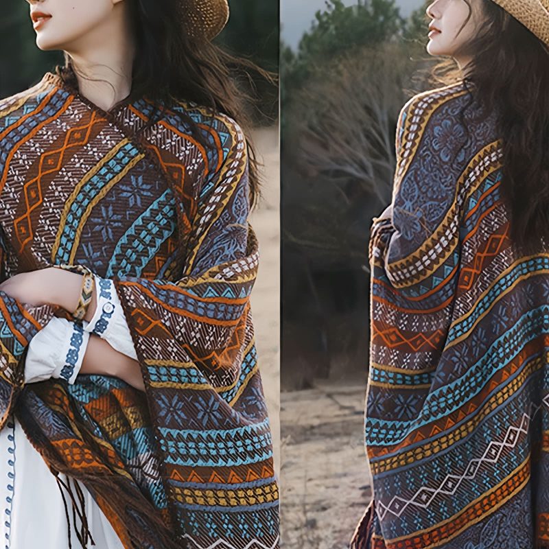 Tibetan Geometric Tassel Shawl Tibetan Geometric Tassel Shawl