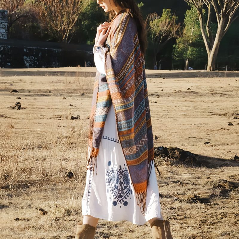 Tibetan Geometric Tassel Shawl Tibetan Geometric Tassel Shawl