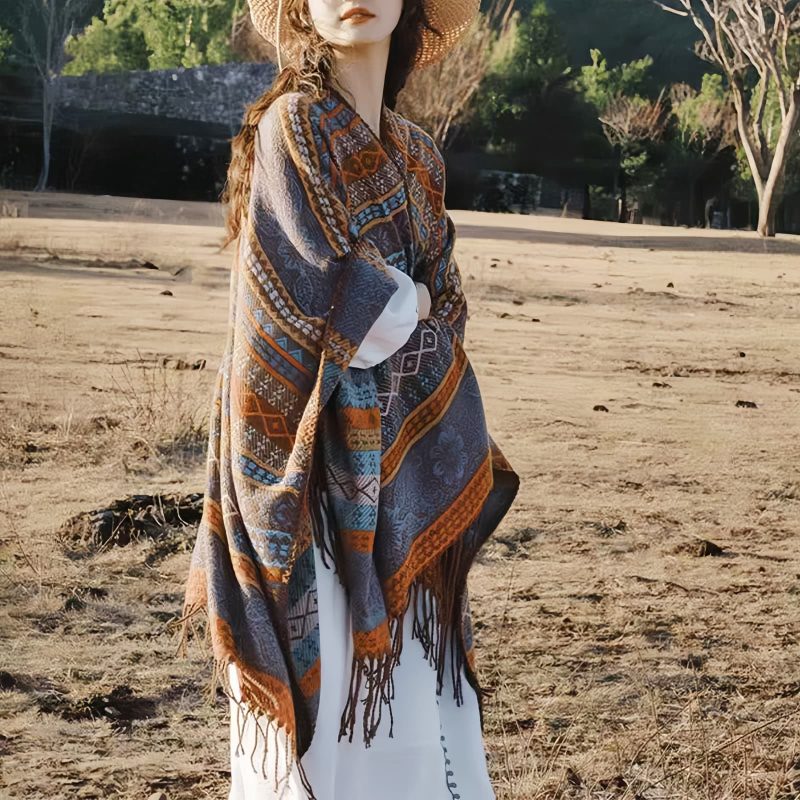 Tibetan Geometric Tassel Shawl Tibetan Geometric Tassel Shawl