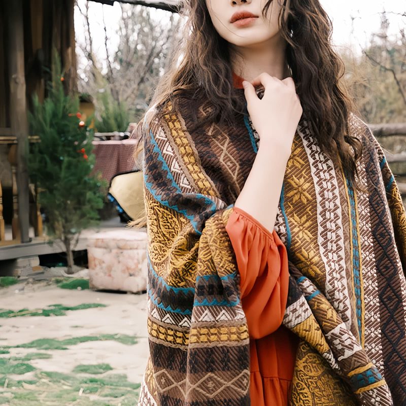 Tibetan Geometric Tassel Shawl Tibetan Geometric Tassel Shawl