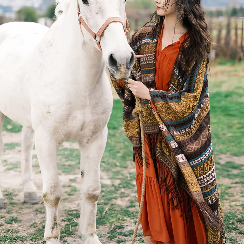 Tibetan Geometric Tassel Shawl Tibetan Geometric Tassel Shawl