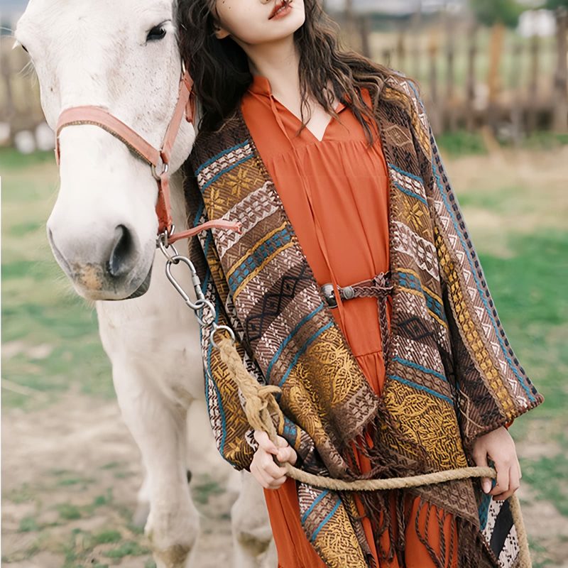 Tibetan Geometric Tassel Shawl Tibetan Geometric Tassel Shawl