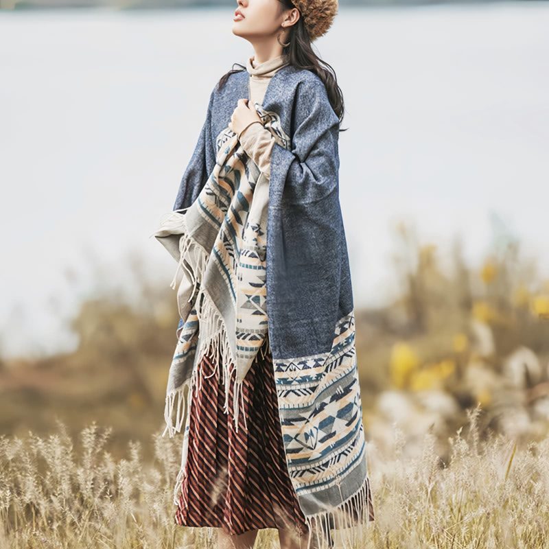 Tibetan Geometric Tassel Shawl Tibetan Geometric Tassel Shawl