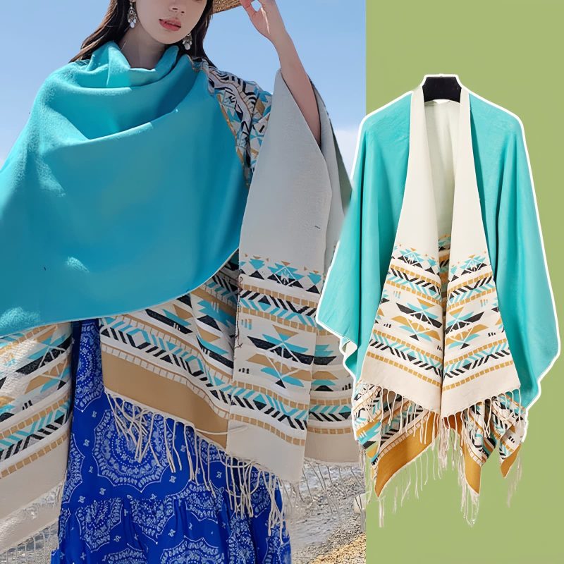 Tibetan Geometric Tassel Shawl Tibetan Geometric Tassel Shawl