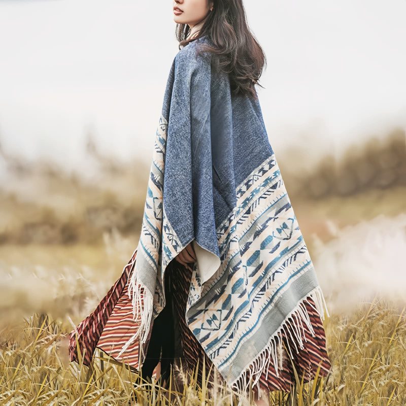 Tibetan Geometric Tassel Shawl Tibetan Geometric Tassel Shawl