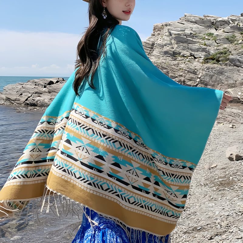 Tibetan Geometric Tassel Shawl Tibetan Geometric Tassel Shawl