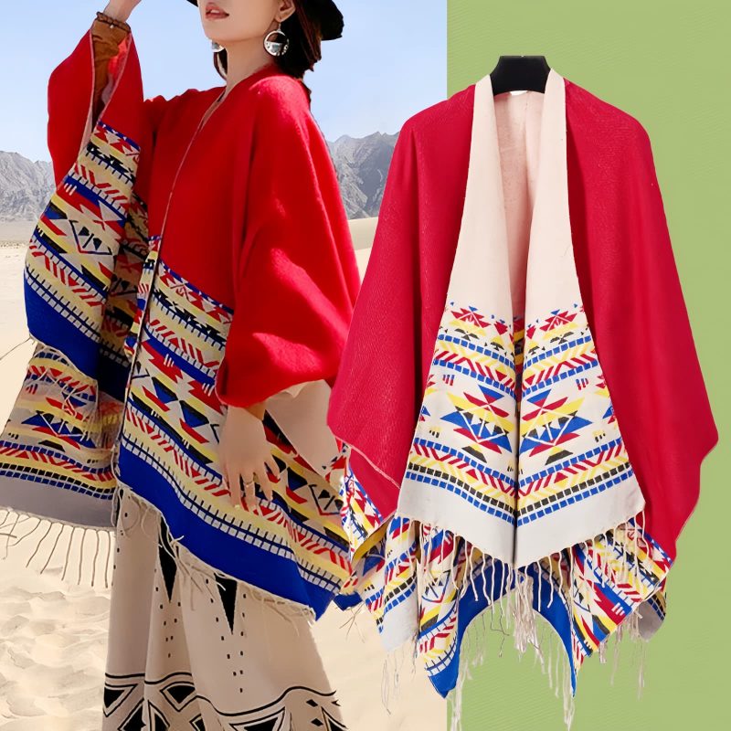 Tibetan Geometric Tassel Shawl Tibetan Geometric Tassel Shawl
