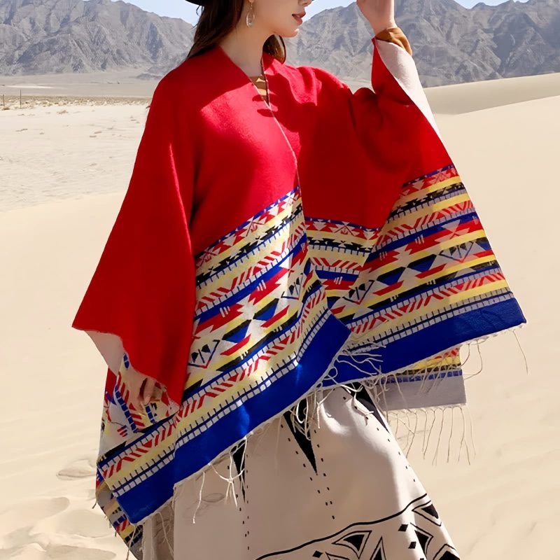 Tibetan Geometric Tassel Shawl Tibetan Geometric Tassel Shawl