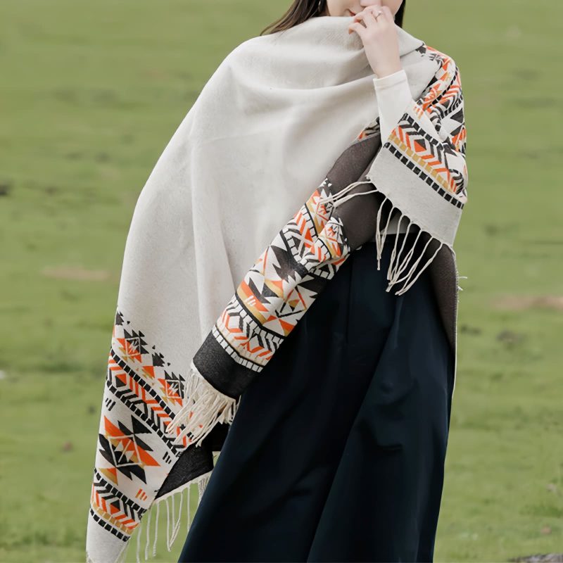 Tibetan Geometric Tassel Shawl Tibetan Geometric Tassel Shawl