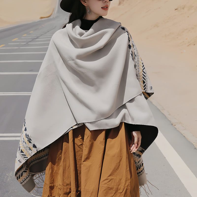 Tibetan Geometric Tassel Shawl Tibetan Geometric Tassel Shawl