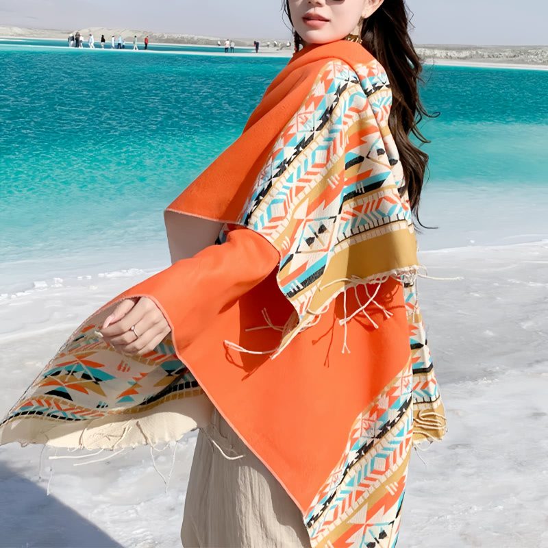 Tibetan Geometric Tassel Shawl Tibetan Geometric Tassel Shawl