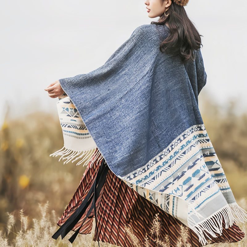 Tibetan Geometric Tassel Shawl Tibetan Geometric Tassel Shawl