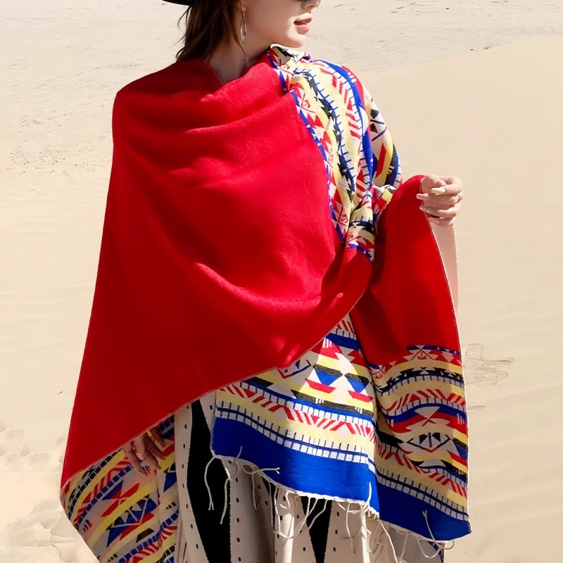 Tibetan Geometric Tassel Shawl Tibetan Geometric Tassel Shawl