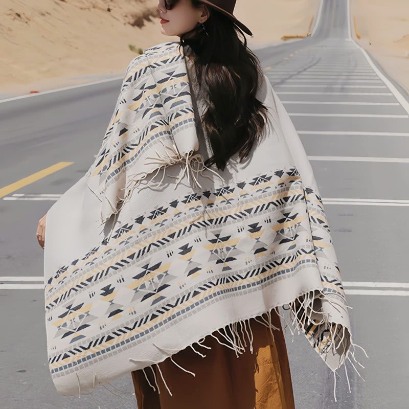 Tibetan Geometric Tassel Shawl Tibetan Geometric Tassel Shawl