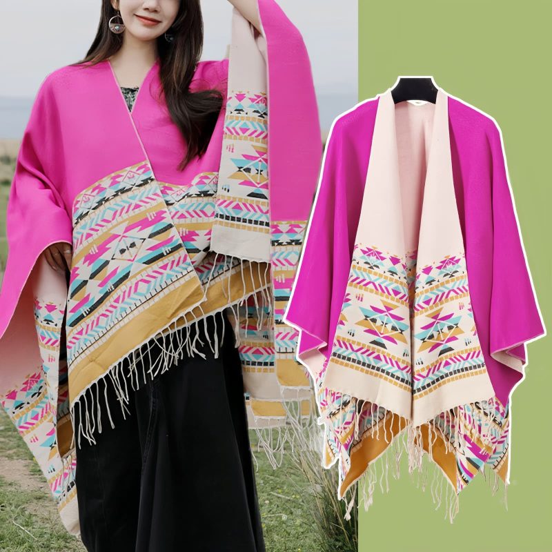 Tibetan Geometric Tassel Shawl Tibetan Geometric Tassel Shawl