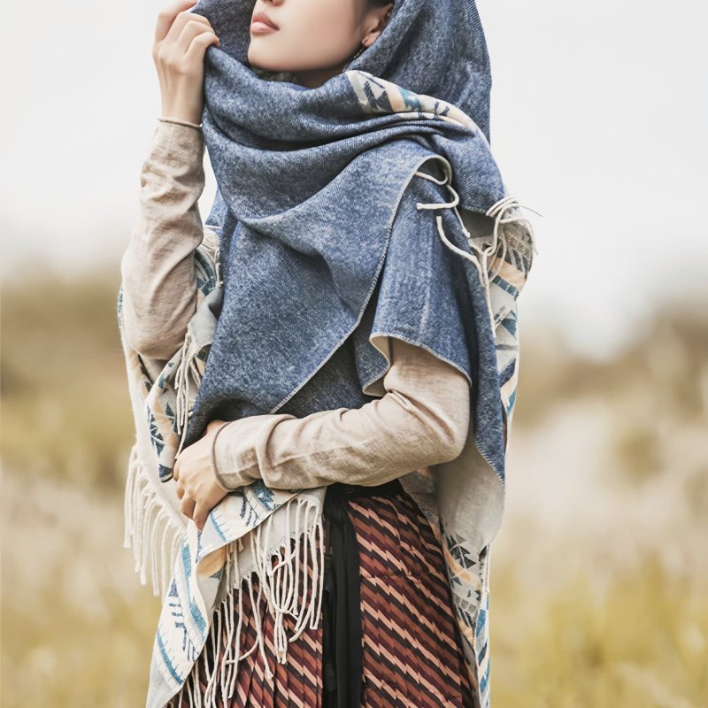 Tibetan Geometric Tassel Shawl Tibetan Geometric Tassel Shawl