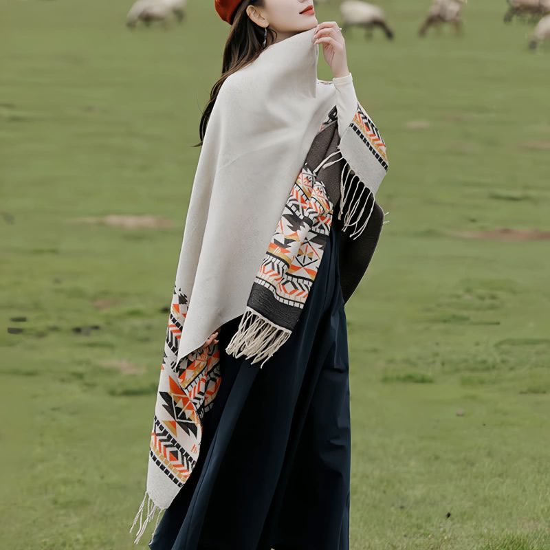 Tibetan Geometric Tassel Shawl Tibetan Geometric Tassel Shawl