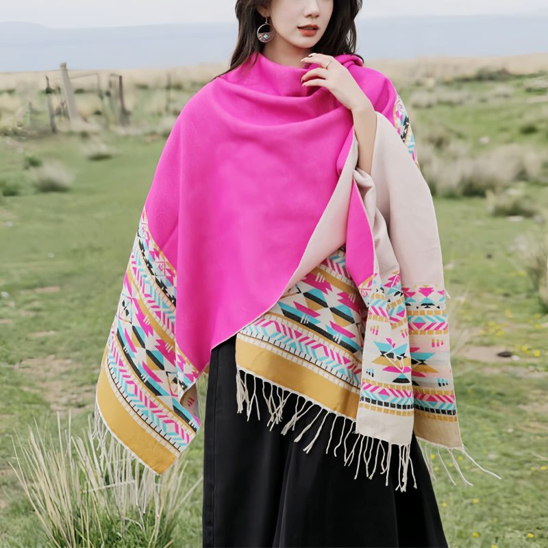 Tibetan Geometric Tassel Shawl Tibetan Geometric Tassel Shawl