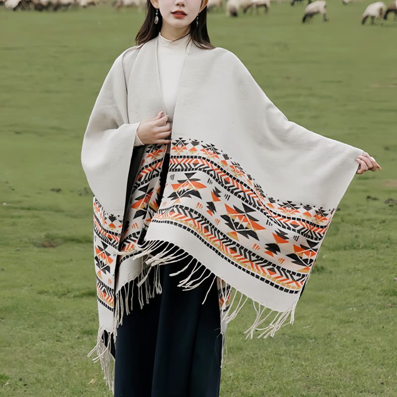 Tibetan Geometric Tassel Shawl Tibetan Geometric Tassel Shawl