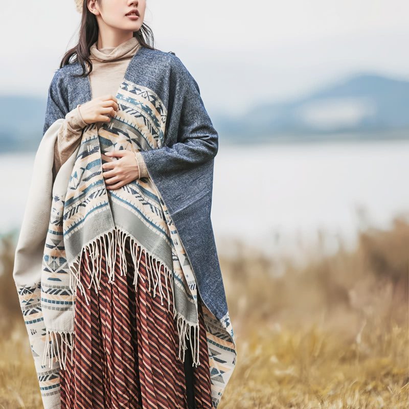 Tibetan Geometric Tassel Shawl Tibetan Geometric Tassel Shawl