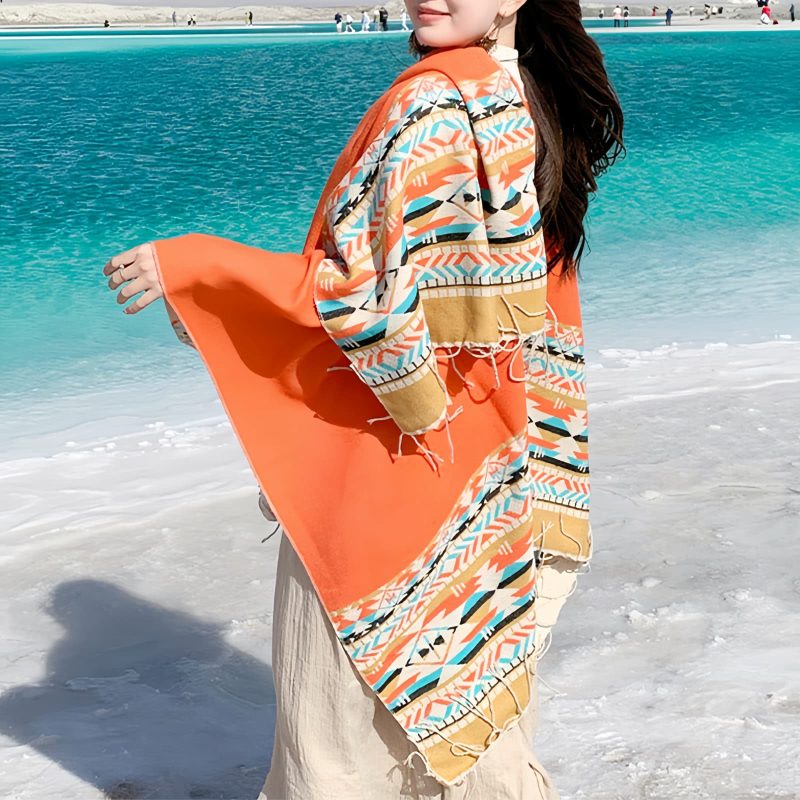 Tibetan Geometric Tassel Shawl Tibetan Geometric Tassel Shawl