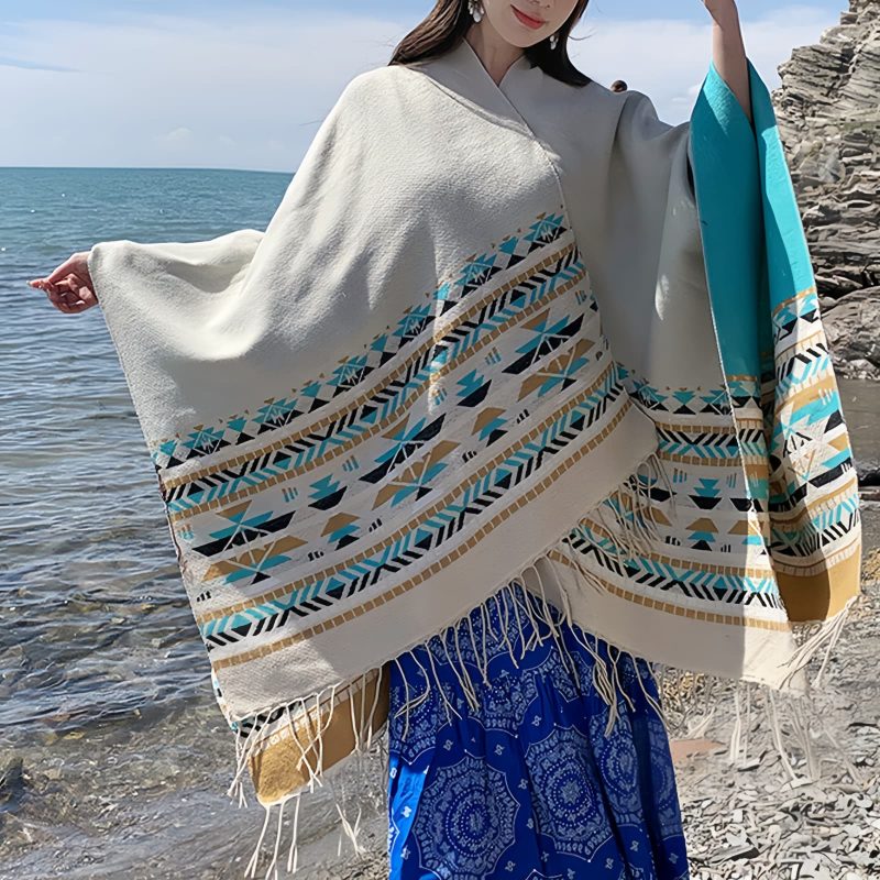 Tibetan Geometric Tassel Shawl Tibetan Geometric Tassel Shawl