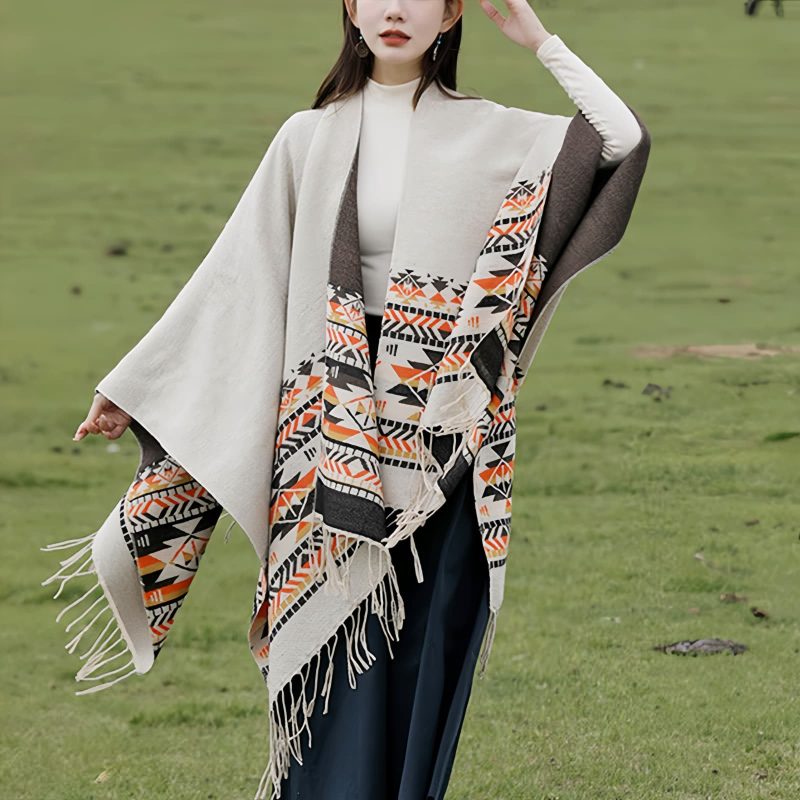 Tibetan Geometric Tassel Shawl Tibetan Geometric Tassel Shawl