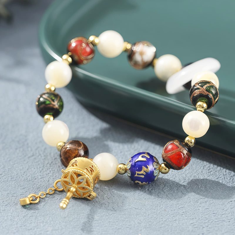 Tibetan Liuli Glass Om Mani Padme Hum Prayer Wheel Bracelet Tibetan Liuli Glass Om Mani Padme Hum Prayer Wheel Bracelet